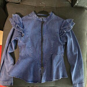 Denim long sleeve peplum top